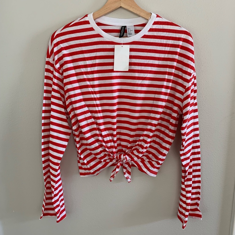 red&white striped long sleep crop top